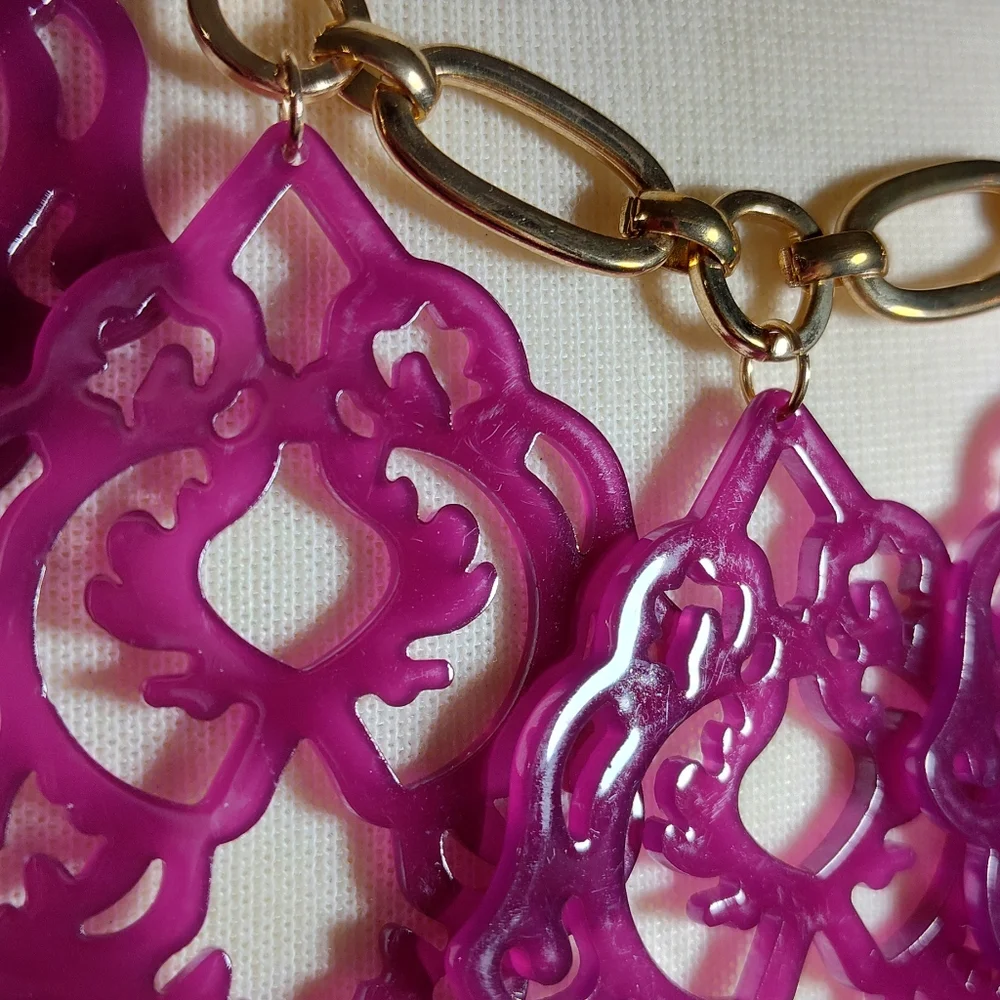 Gold and Raspsberry Purple Statement Necklace NWOT
